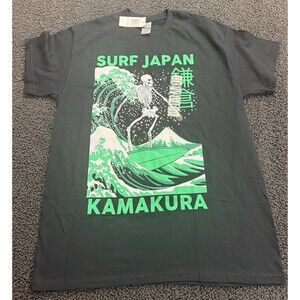NWT Unisex Skeleton Surf Japan Kamakura Graphic T-Shirt Black/Green Size M